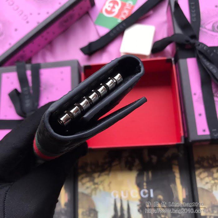 GUCCI古馳 新款 408828黑壓全皮 2018最新款 鑰匙包系列 雙GG壓花織帶 鑰匙包  ydgq3486